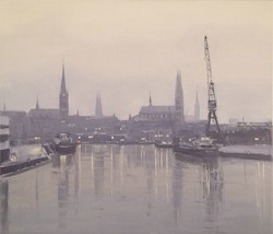 Lübeck am nebeligen Vorabend, Öl auf Leinwand, 60 × 70 cm