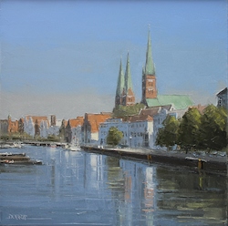 Obertrave/Lübeck, Öl auf Leinwand, 50 × 50 cm