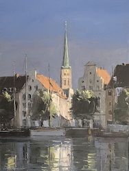 Jakobikirche/Morgenlicht, Öl auf Leinwand, 40 × 30 cm