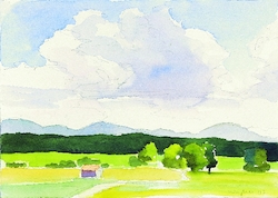 Landschaft bei Weilheim II, Aquarell, 2007, 17 × 24 cm