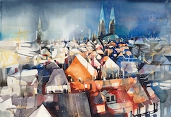 Stadtlandschaft - Lübeck, Aquarell, 2009, 52 × 76 cm