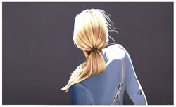 o.T (Mädchen in blauer Jacke), Lithographie, 2019, 61 &times; 100 cm