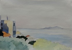 Blick auf die Insel Pianosa, Aquarell, 2008, 17 &times; 24 cm