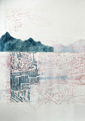 Blue Mountain, Mixed-Media auf Karton, 2024, 75 &times; 55 cm