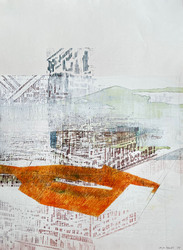 Feuersee, Mixed-Media auf Karton, 2025, 75 &times; 55 cm