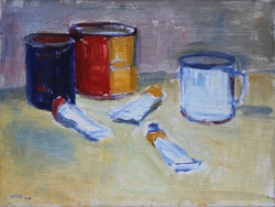 Fröhliches Malersteillleben, Öl auf Leinwand, 2016, 30 &times; 40 cm