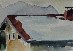 Hüttendach, Kuhtai, Aquarell, 2016, 10,5 &times; 15 cm