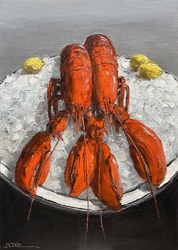 2 Hummer auf Eis, Öl auf Leinwand, 2024, 70 &times; 50 cm