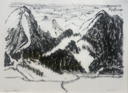 Berge im Allgäu, Lithografie, 1967, 44 &times; 58 cm