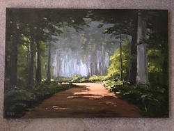 Waldweg im Abendlicht, Öl auf Leinwand, 60 &times; 90 cm