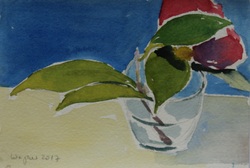 Kamelie im Glas I., Aquarell, 2017, 10,5 &times; 15 cm