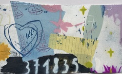 Kleine Herzen 5, Sprühdosen, Malerei, Ätzradierung und Kaltnadel, 2022, 16,5 &times; 29,5 cm