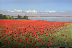 Mohnfelder an der Flensburger Förde, Öl auf Leinwand, 2020, 80 &times; 120 cm