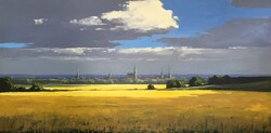 Lübeck mit Rapsfeldern, Öl auf Leinwand, 100 &times; 200 cm