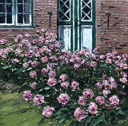 Rosen vor Friesenhaus, Öl auf Leinwand, 2020, 50 &times; 50 cm