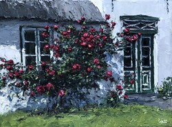 Rosenstock vor Friesenhaus, Öl auf Leinwand, 2020, 30 &times; 40 cm