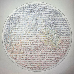 T.i.M. - Time is Money I., Geschredderte €-Banknoten, Kleber, Nähgarn, Acrylfarbe, 2023, 86 &times; 86 cm