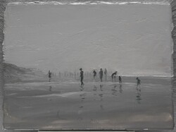 Strandleben, diesig, Öl auf Leinwand, 2014, 30 &times; 40 cm