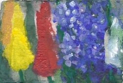 Tulpen, Vergißmeinnicht, Gouache, 2014, 11 &times; 15,5 cm