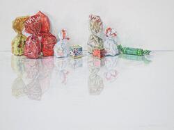 Versuchung der Fitnesskönigin, Acryl auf Papier, 2020, 30 &times; 40 cm
