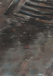 Abfluß im Regen, Öl auf Leinwand, 2012, 33,5 &times; 24 cm