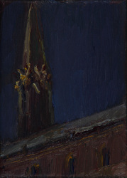 Dachreiter auf der Marienkirche, Öl auf Leinwand, 2010, 18 &times; 13 cm