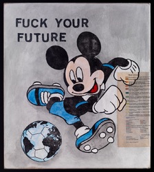 fuck your future, Acryl/Collagen auf MDF, 2022, 48 &times; 42,5 cm