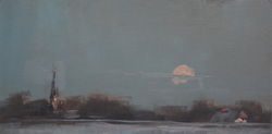 Mondaufgang über Neugalmsbüll, Öl auf Leinwand, 2012, 15,5 &times; 31 cm