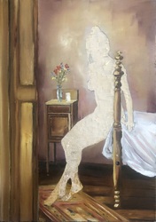 ohne Titel I./23, Öl und Flachstich auf Schichtholz, 2023, 30 &times; 21 cm
