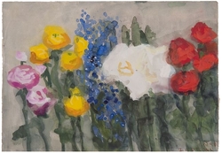 Ranunkeln, Vergißmeinnicht, Narzissen, Gouache, 2001, 42 &times; 59 cm
