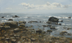 Steinküste/Gegenlicht I, Öl auf Hartfaser, 2012, 30 &times; 50 cm