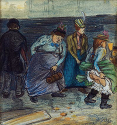 Zurück von der Landpart(h)ie, Farbkreidzeichnung auf Papier, 1901, 22 &times; 21 cm